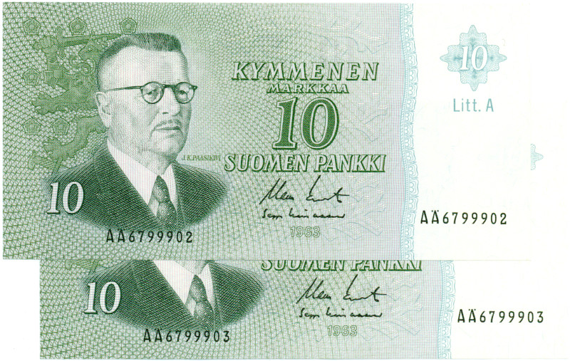 10 Markkaa 1963 Litt.A AÄ679990X kl.8
